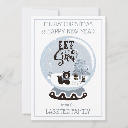 Sneeuwwoud met Wereldbollen kerst laat het sneeuwe Feestdagenkaart (Voorkant)