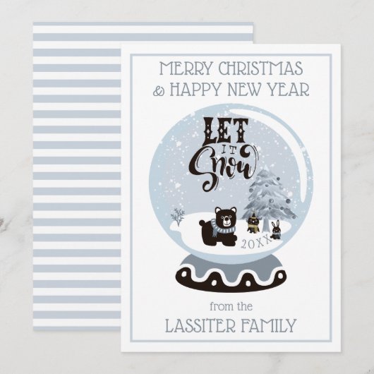 Sneeuwwoud met Wereldbollen kerst laat het sneeuwe Feestdagenkaart (Voorkant / Achterkant)