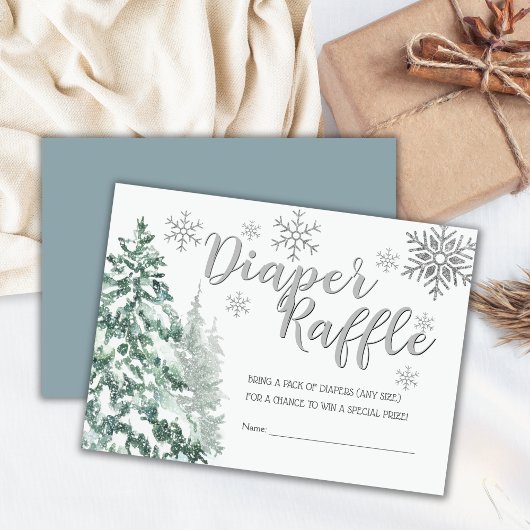 Sneeuwwoud Winter Baby shower Luier Raffle Informatiekaartje
