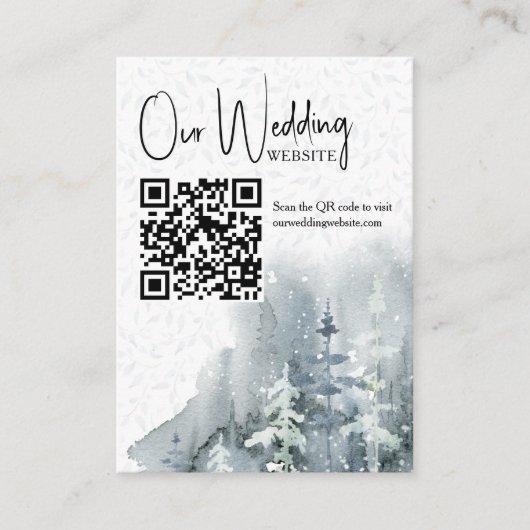 Sneeuwwoud Winterbruiloft QR-code Informatiekaartje (Voorkant)