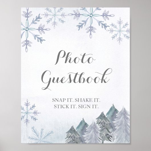 Sneeuwwy forest Waterverf Foto Guestbook-teken Poster (Voorkant)