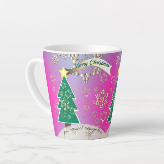 Sneeuwy Paarse Bronze kerstboomscène Latte Mok (Linkerhoek)