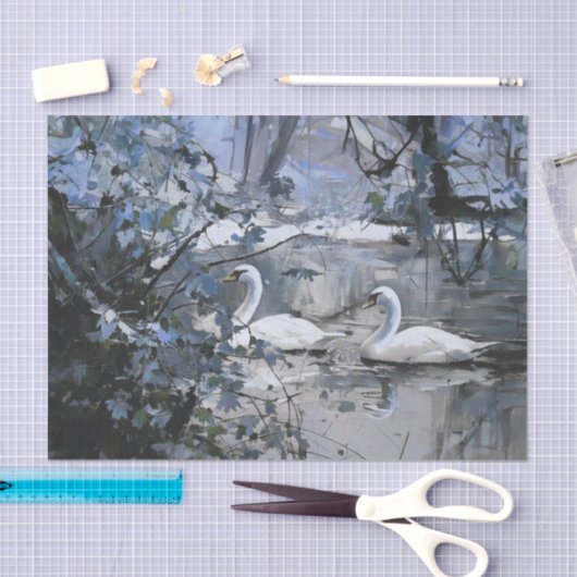 Sneeuwzwanen, Winter op de vijver Tissuepapier (Craft)