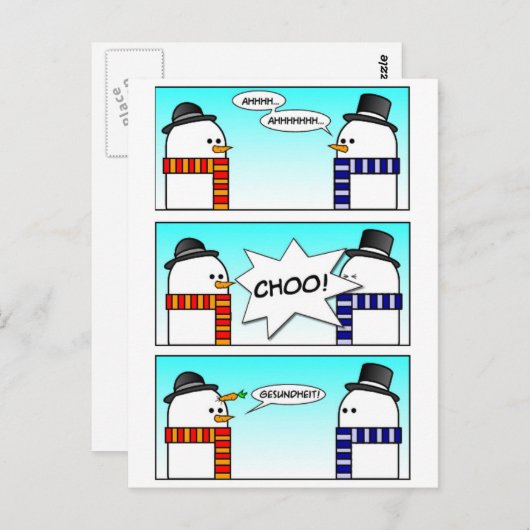 Sneezing Snowman Briefkaart (Voorkant / Achterkant)