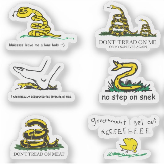 Snekright gadsden vlag parodie memes x6 sticker (Voorkant)