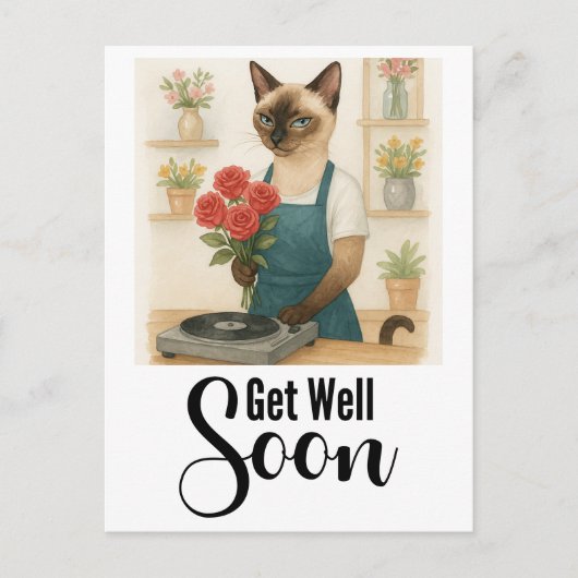 Snel beter kat met veel bloemen briefkaart (Voorkant)