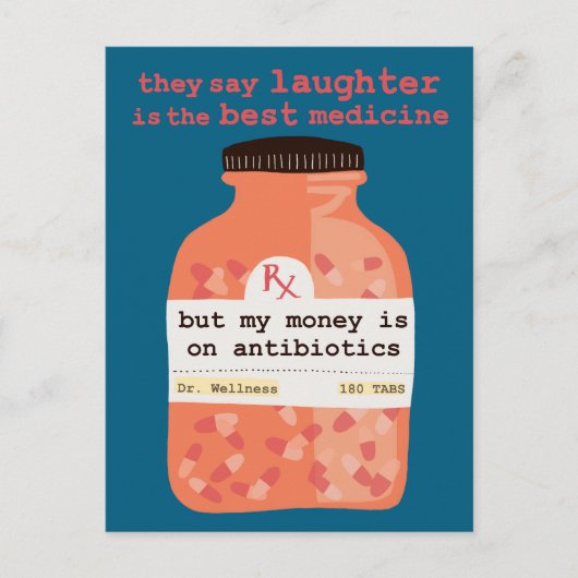 Snel Beter Worden Lachen vs Antibiotica Aangepast Briefkaart (Voorkant)