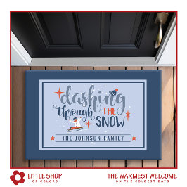 Snel door de Sneeuw Monogram Kerstmis Deurmat