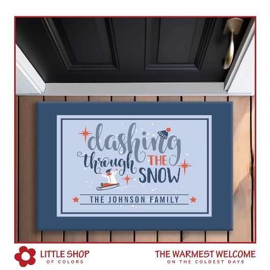 Snel door de Sneeuw Monogram Kerstmis Deurmat