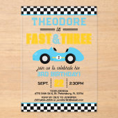 Snel & Drie Race Auto 3e Verjaardag Acryl Uitnodigingen (Voorkant)