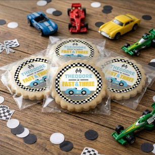 Snel & Drie Raceauto 3e verjaardagsfeestje favor Ronde Sticker
