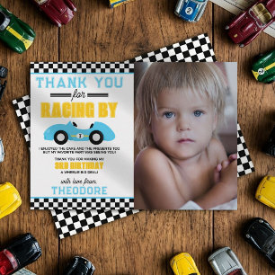 Snel & Drie Raceauto 3e verjaardagsfoto Bedankkaart