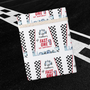 Snel Eén 1e verjaardag Jongen Racerauto  Cadeaupapier