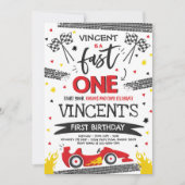 Snel Een 1e Verjaardagsfeestje Rode Race Auto Snel Kaart (Voorkant)