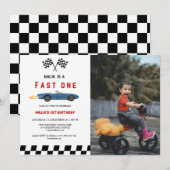 Snel een Auto race Jongen Eerste Verjaardag Party Kaart (Voorkant / Achterkant)