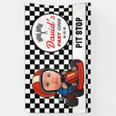 Snel EEN | Autocoureur Pitstop Verjaardag Spandoek (Verticaal)