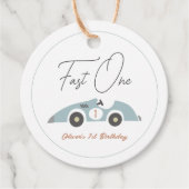 Snel Een Blauw Race Auto Jongen 1e Verjaardag Bedankjes Labels (Voorkant)