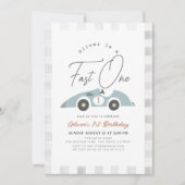 Snel Een Blauw Race Auto Jongen 1e Verjaardag Kaart (Voorkant)