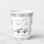 Snel Een Blauw Race Auto Jongen 1e Verjaardag Papieren Bekers (Voorkant)