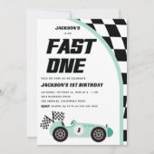 Snel Een Groene Race Auto Verjaardagsfeestje Kaart (Voorkant)