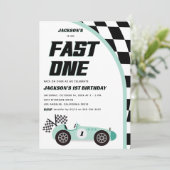 Snel Een Groene Race Auto Verjaardagsfeestje Kaart (Staand voorkant)
