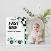 Snel Een Groene Race Auto Verjaardagsfeestje Kaart (Staand voorkant)
