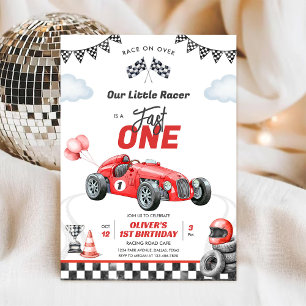 Snel Eén Race Auto Jongen 1e Verjaardagsuitnodigin Kaart