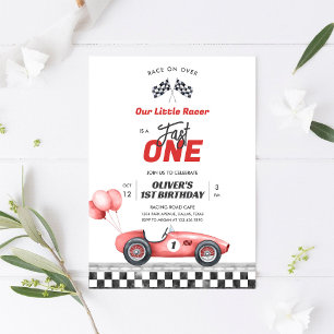 Snel Eén Race Auto Jongen 1e Verjaardagsuitnodigin Kaart
