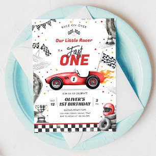 Snel Eén Race Auto Jongen 1e Verjaardagsuitnodigin Kaart