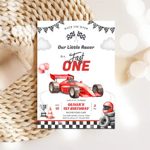 Snel Eén Race Auto Jongen 1e Verjaardagsuitnodigin Kaart