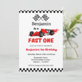 Snel een race auto jongen eerste verjaardagsfeest kaart (Staand voorkant)