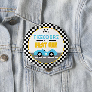 Snel één raceauto 1e verjaardagsfeest cadeautje ronde button 4,0 cm