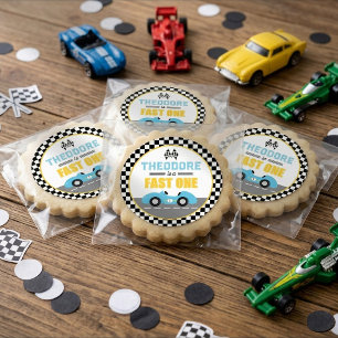 Snel één raceauto 1e verjaardagsfeest cadeautje ronde sticker
