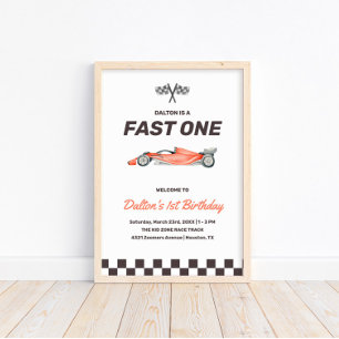 Snel één raceauto 1e verjaardagsfeestje welkom poster