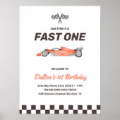 Snel één raceauto 1e verjaardagsfeestje welkom poster (Voorkant)