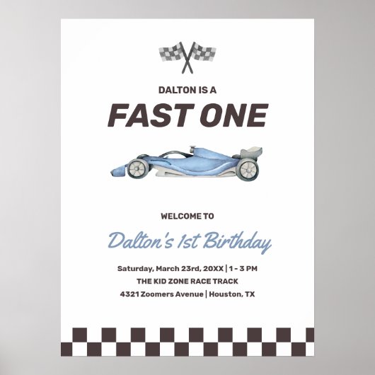 Snel één raceauto 1e verjaardagsfeestje welkom voo poster (Voorkant)