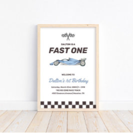 Snel één raceauto 1e verjaardagsfeestje welkom voo poster