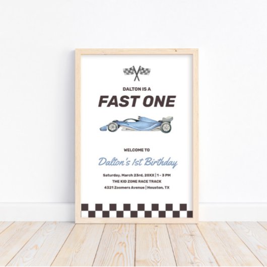 Snel één raceauto 1e verjaardagsfeestje welkom voo poster