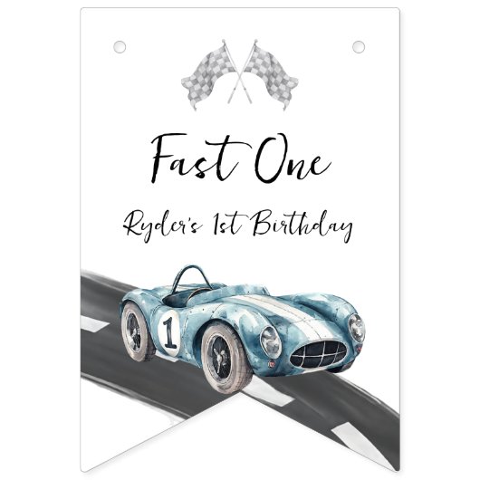 Snel één raceauto eerste verjaardag vlaggetjes (Eerste vlag)