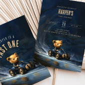 Snel één raceauto Teddy verjaardagsuitnodiging Kaart