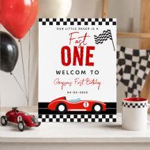 Snel één raceautoboy 1e verjaardag welkomstborden