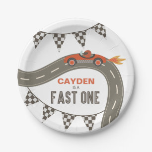 Snel één raceautoverjaardag papieren bordje