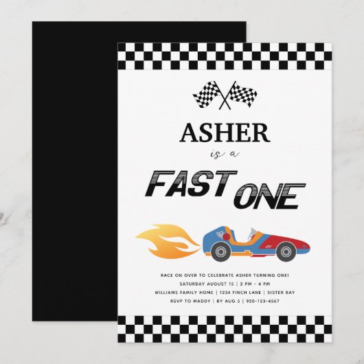 Snel één-razenkar-feest kaart (Voorkant / Achterkant)