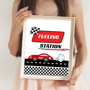 Snel één retro rode raceauto jongen verjaardag BRA Poster