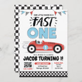 Snel Eén Rode Race Auto Jongen 1e Verjaardagsfeest Kaart (Voorkant / Achterkant)