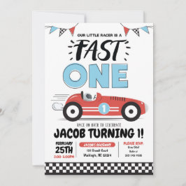 Snel Eén Rode Race Auto Jongen 1e Verjaardagsfeest Kaart