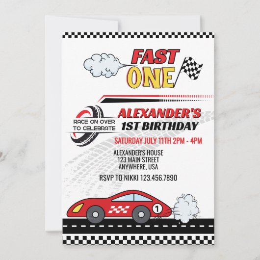 Snel een rode race auto kinderen verjaardag kaart (Voorkant)