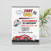 Snel een rode race auto kinderen verjaardag kaart (Staand voorkant)