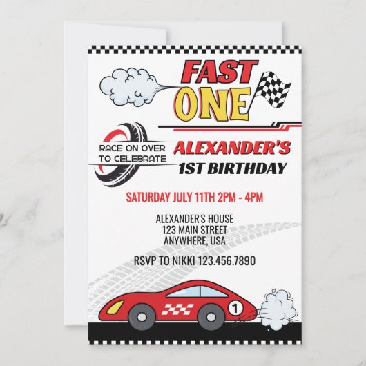 Snel één rode race auto kinderverjaardag kaart (Voorkant)