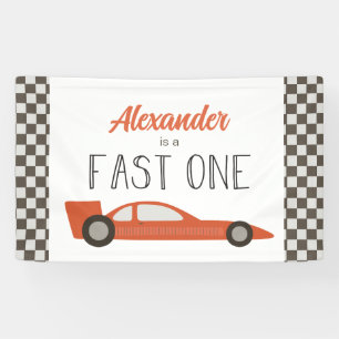 Snel Eén Rode Race Auto Verjaardagsbanner Spandoek